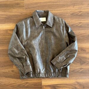 OAK + FORT brown vegan leather bomber jacket